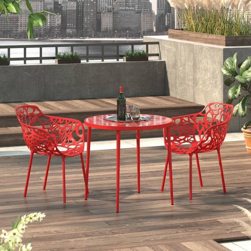 Devon Outdoor Bistro Aluminum Dining Table with Floral Cutout and Weather Resistant for Patios & Garden - 29 x 31.1