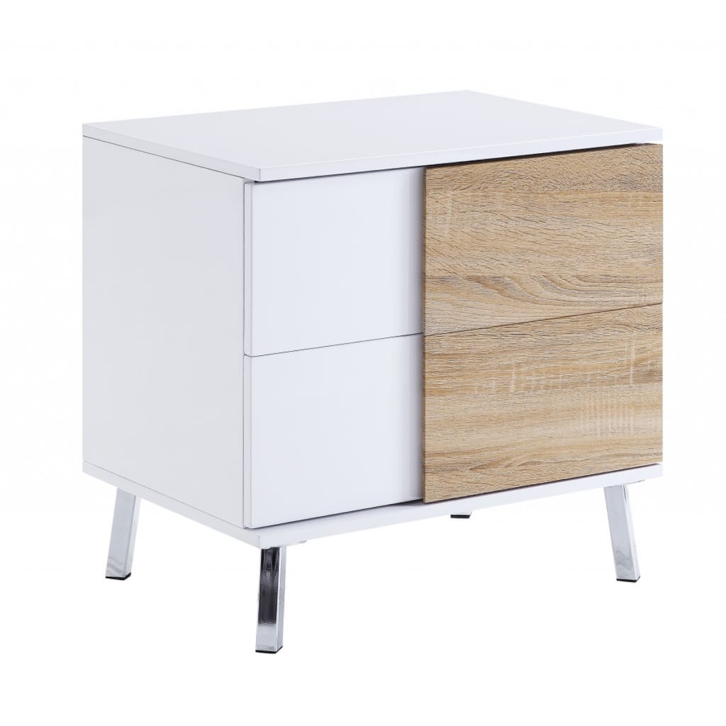 22" White Glossy Wood Rectangular Side End Table with 2 Drawers for Living Room or Bedroom - 22''L x 16''W x 22''H