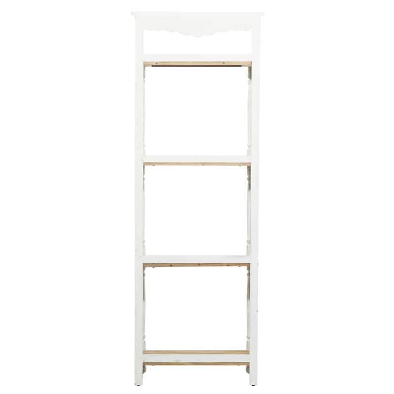 Wood Floral Intricately Carved 4 Shelves Shelving Unit - White - Roche River Decor