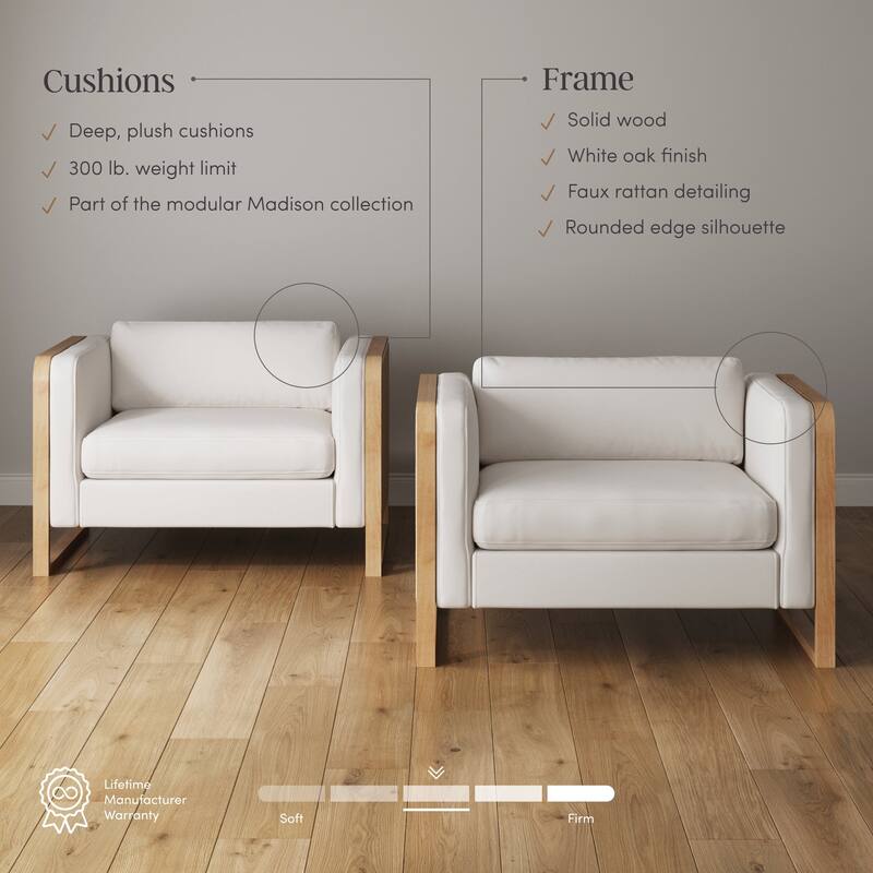 Madison Modern Upholstered Modular Sofa or Couch for Living Room with Solid Wood Legs