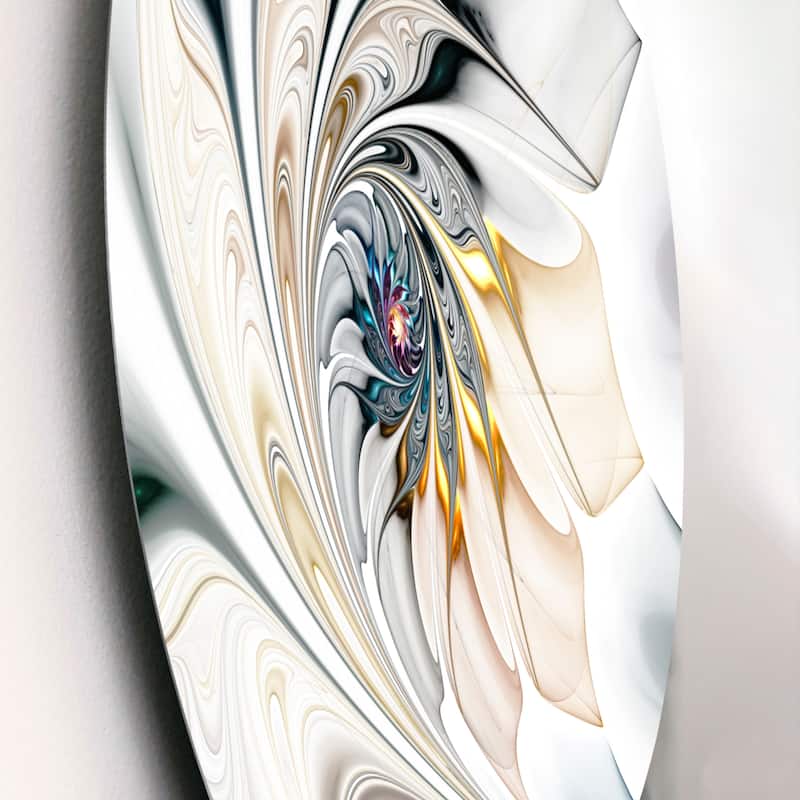 Designart 'White Stained Glass Floral Art' Floral Round Metal Wall Art Print
