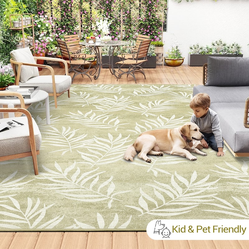 Modern Washable Area Rug - With Tropical Leaf Pattern for Living Room, Bedroom, Soft Non Slip Non Shedding