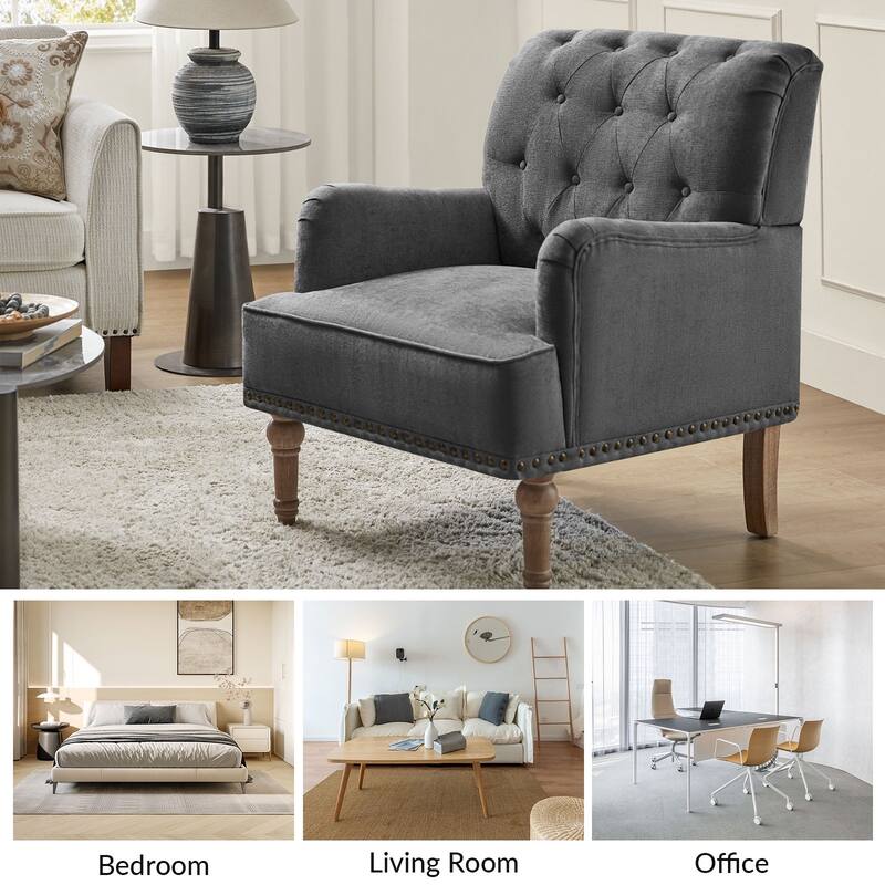 Geltrude Classic Upholstered Accent Arm Chair with Button Tufted Back by HULALA HOME