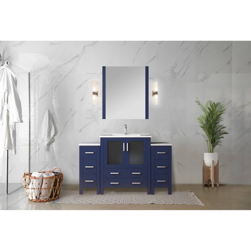 Volez 54 in W x 18.25 in D Dark Grey Bath Vanity with Side Cabinets, Faucet Set, White Ceramic Top, and 28 in Mirror