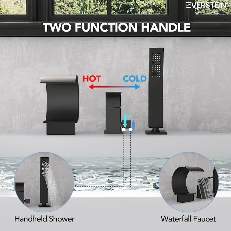 Roman Tub Faucet 3 Holes Deck Mount Bathtub Faucet with Handheld Shower Sprayer