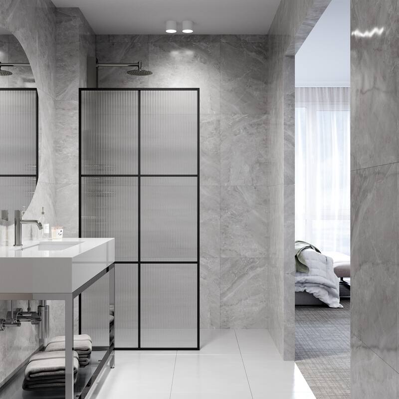 VIGO Ventana 34" W x 74" H Framed Fixed Shower Screen in Matte Black