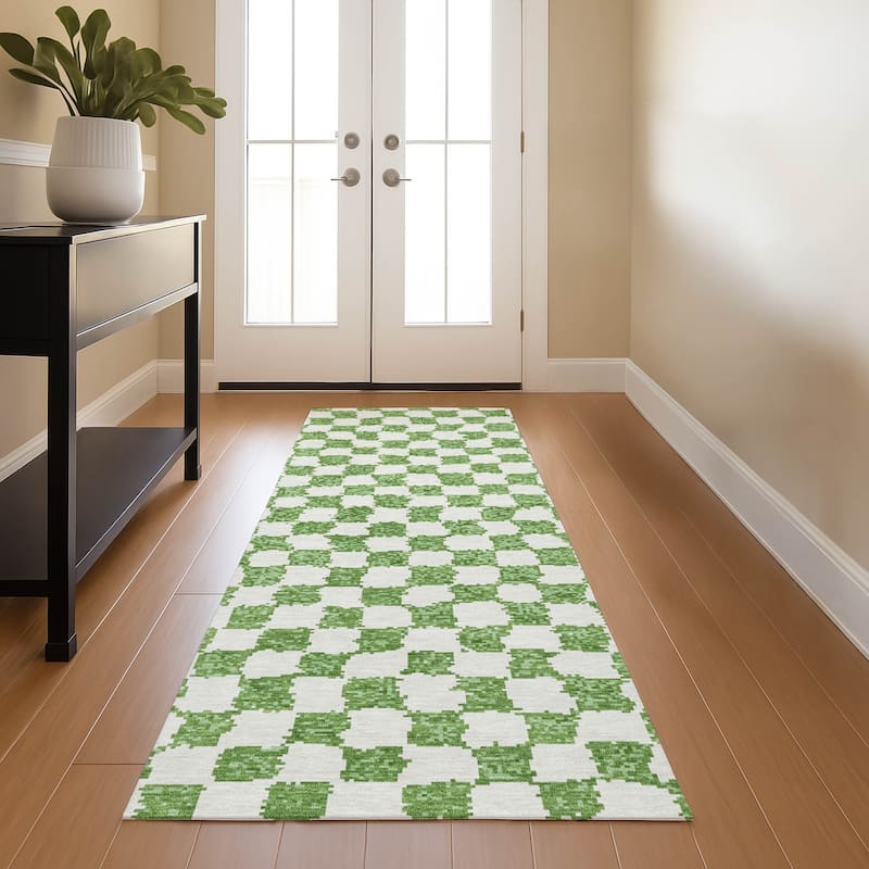 Premium Washable Super Soft Casual Checkered Mayfield Rug - Green - 2'3" x 7'6"