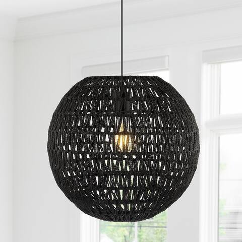 Campana 1-Light Bohemian Modern Woven Rattan/Iron LED Pendant, by JONATHAN Y