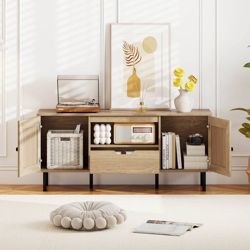 Costway Boho TV Stand for 60 Inch TV with Cabinets, Storage Shelf, - See Details