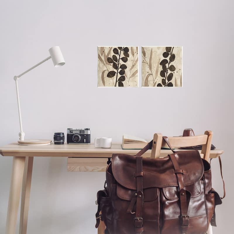 Stupell Natural Tone Sprouting Leaves Wall Plaque Art Design By Krinlox (Set of 2)