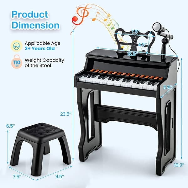 dimension image slide 0 of 3, Gymax 37-Key Music Piano Keyboard Kids Learning Toy Instrument w/