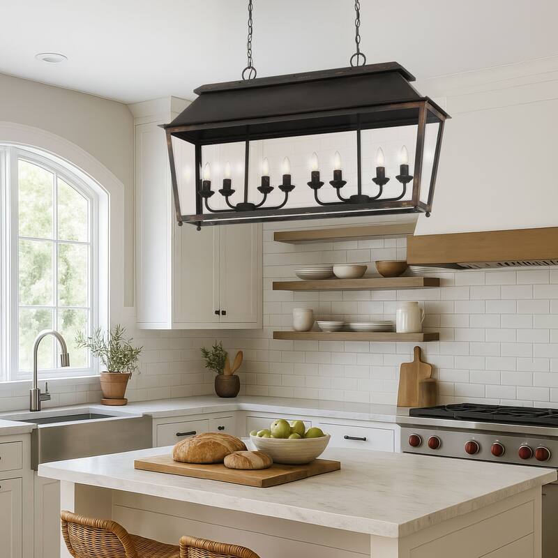 Golden Lighting Abingdon 8-light Island Light in Antique Black Iron - Silver