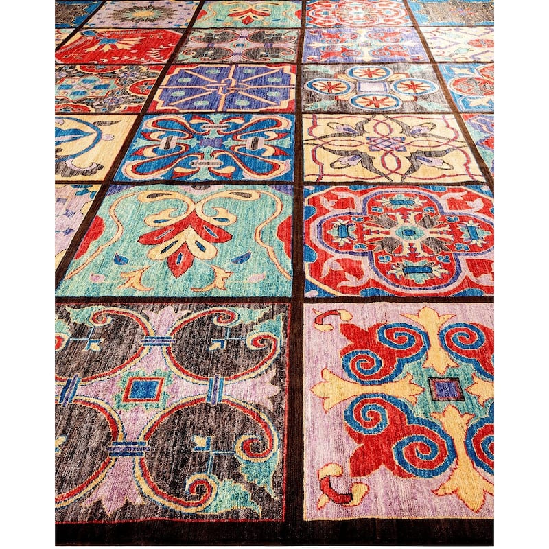 Overton Handknotted Wool Vintage Inspired Contemporary Eclectic Brown Area Rug - 17' 7" x 12' 3"