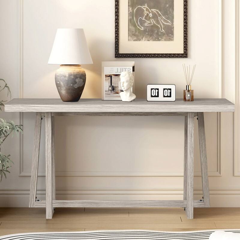 Stylish 60" Console Table, Rectangular Outdoor Entryway Table with Sturdy Construction for Hall Use - Grey
