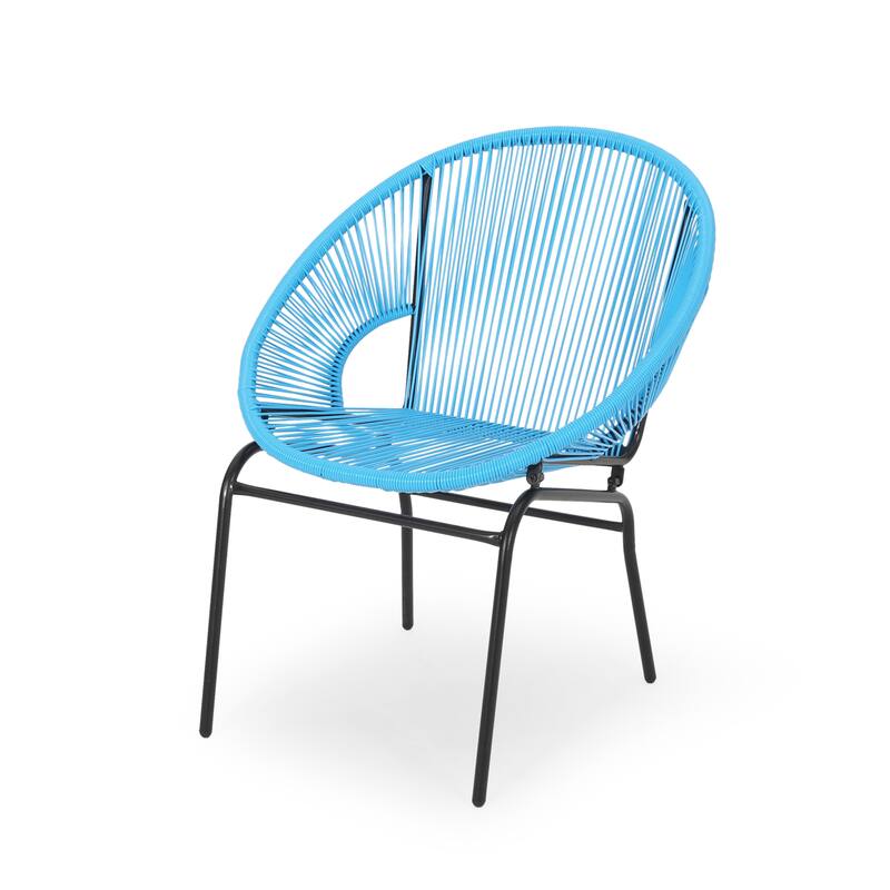 Roomfitters Nusa Outdoor Woven Rope Patio Chairs with Iron Frame, Modern Basket Chair, Blue Set of 2 - Set of 2