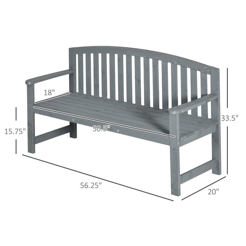 Outdoor Wood Bench, 2-Seater Garden Bench With Backrest And Armrest, Patio Bench For Patio, Porch, Poolside, Balcony