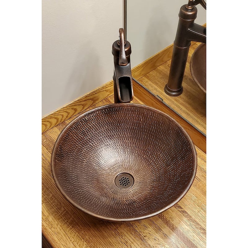 15-in Round Wired Rim Vessel Hammered Copper Sink (VR15WDB)