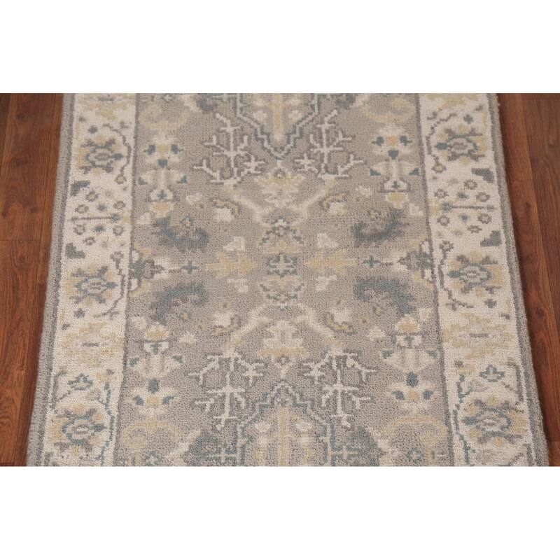 Earth Tone Oushak Indian Runner Rug Hand-Knotted Wool Carpet - 2'7" x 10'0"