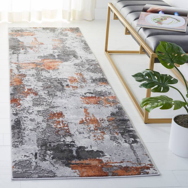 SAFAVIEH Craft Quarta Modern Abstract Rug - 2'3" x 10' Runner - Grey/Orange