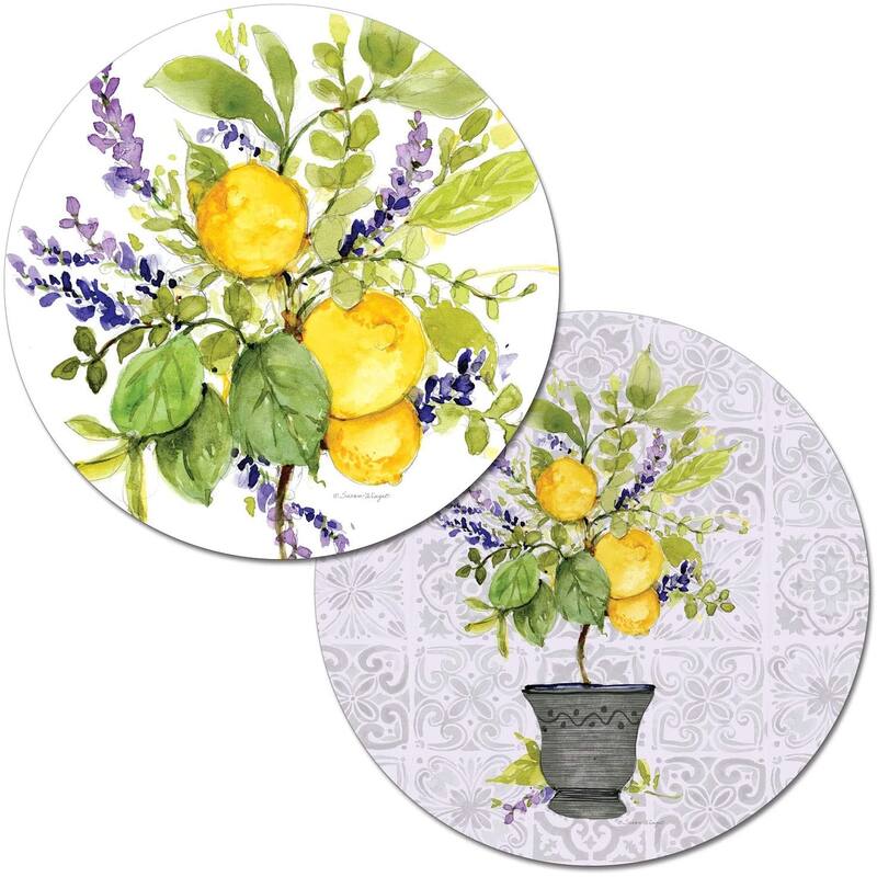 CounterArt Watercolor Lemons by Susan Winget Reversible Easy Care Set of Four Placemats, Made in The USA - 13.5x13.5 - 13.5x13.5