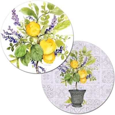 CounterArt Watercolor Lemons by Susan Winget Reversible Easy Care Set of Four Placemats, Made in The USA - 13.5x13.5
