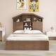 preview thumbnail 40 of 69, Wooden platform bed with house shaped storage headboard and drawers Walnut - Full