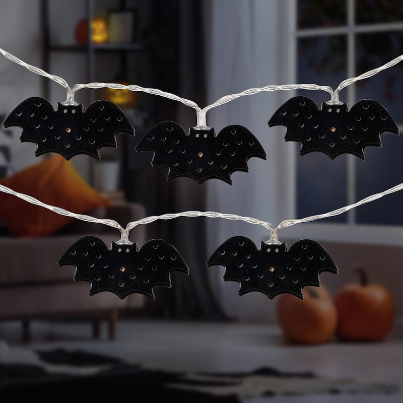 10-Count Warm White LED Halloween Bat Fairy Lights, 4.25ft Copper Wire