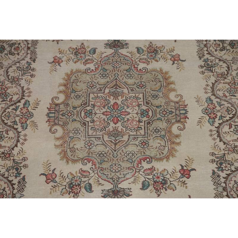 Hand Knotted Oriental 100% Wool Carpet Traditional Medallion Beige & Ivories Tabriz Area Rug - 11' 7'' X 8' 3''