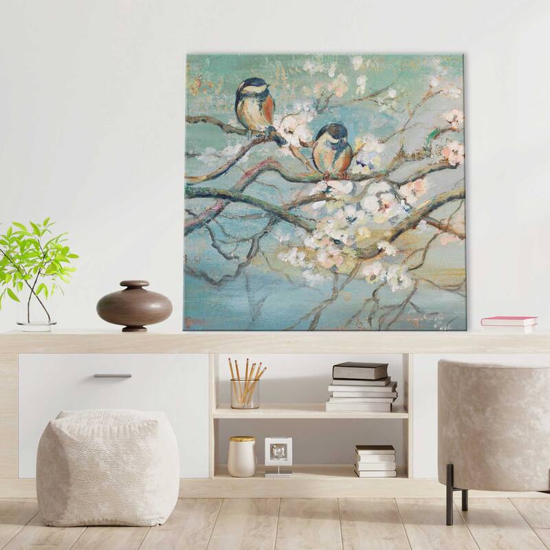 "Spring Branch with Birds 1" Print on Canvas