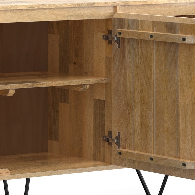 WYNDENHALL Moreno SOLID MANGO WOOD and Iron 60 x 18 inch Rectangle Contemporary 3 Door Sideboard Buffet - 60 inch Wide