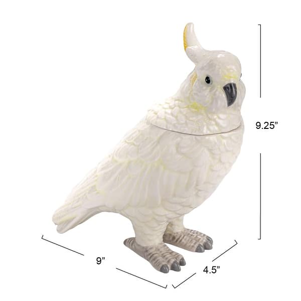 Ceramic Cockatoo Jar - 8.9"L x 4.4"W x 9.3"H - 8.9"L x 4.4"W x 9.3"H