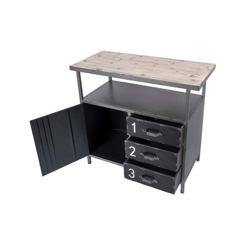 Metal Army Surplus Style 1 Door and 3 Drawer Cabinet with Numbers and Text - Gray - Roche River Decor - 17"W x 36"L x 32"H