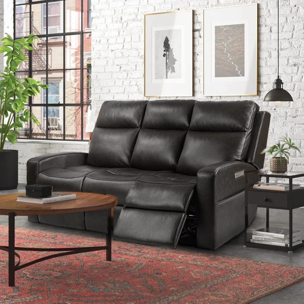 Leather reclining sofa with usb port outlet