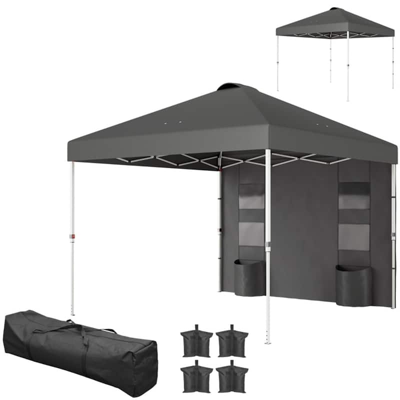 Metal Oxford Fabric Folding Outdoor Canopy Tent with Sidewalls - 116.9" L x 116.9" W x 113" H - Dark Grey