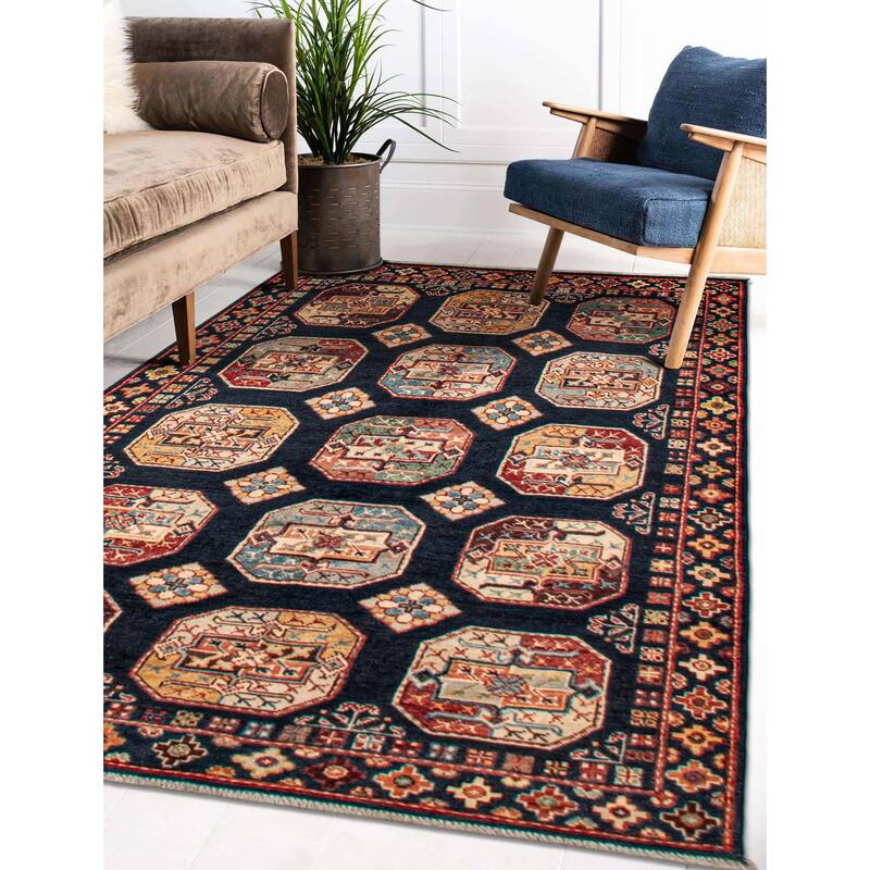 ECARPETGALLERY Hand-knotted Uzbek Ghazni Navy Wool Rug - 4'0 x 5'9