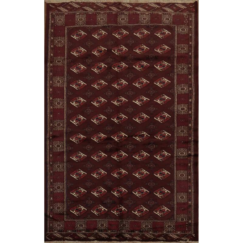 Hand Knotted Oriental 100% Wool Carpet Traditional All-Over Red Turkoman Area Rug - 11' 5'' X 7' 3''