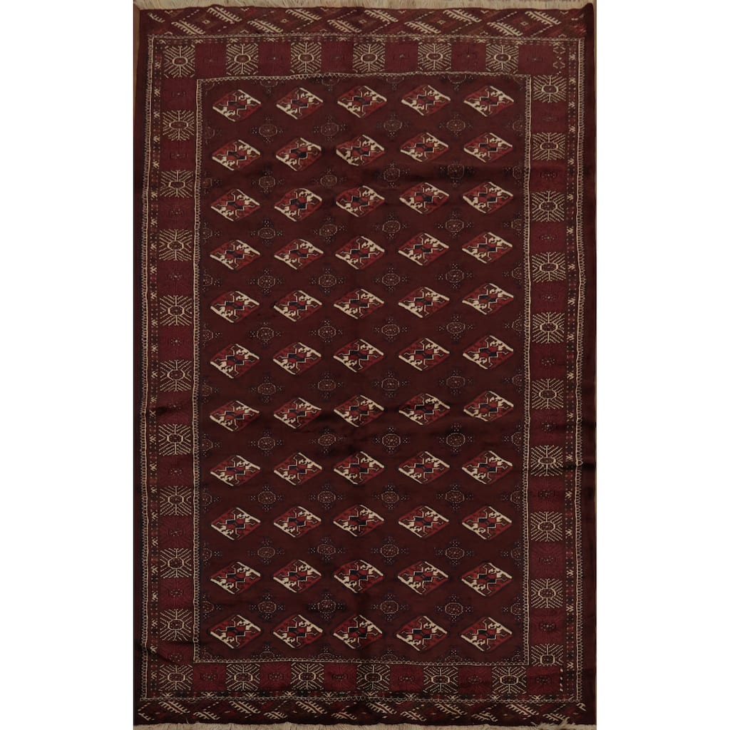 Hand Knotted Oriental 100% Wool Carpet Traditional All-Over Red Turkoman Area Rug - 11' 5'' X 7' 3''