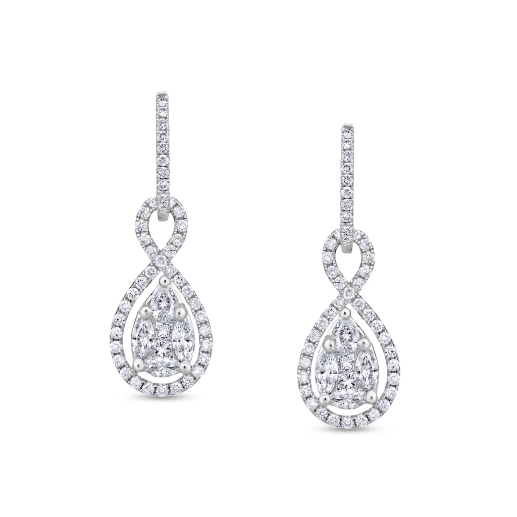 14KW Marquise and Princess Diamond 1 3/8 CTTW. Composite Earrings - 1 3/8 Carats