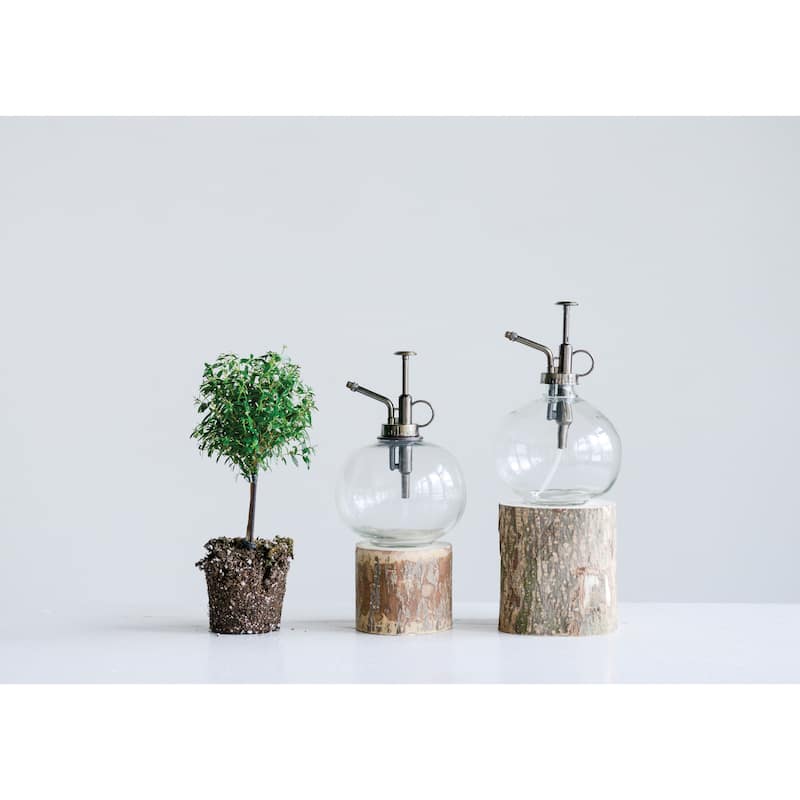Round Glass Plant Mister with Silver Top - 5.0"L x 5.0"W x 7.0"H