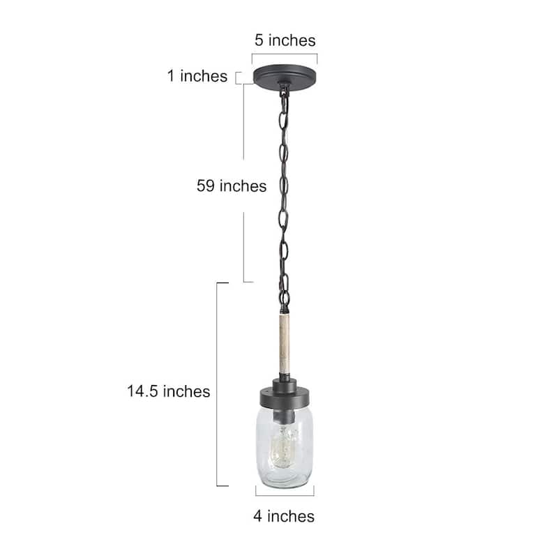Modern Farmhouse 1-Light Mason Jar Glass Kitchen Island Pendant Lighting - 4" D x 14.5 "H