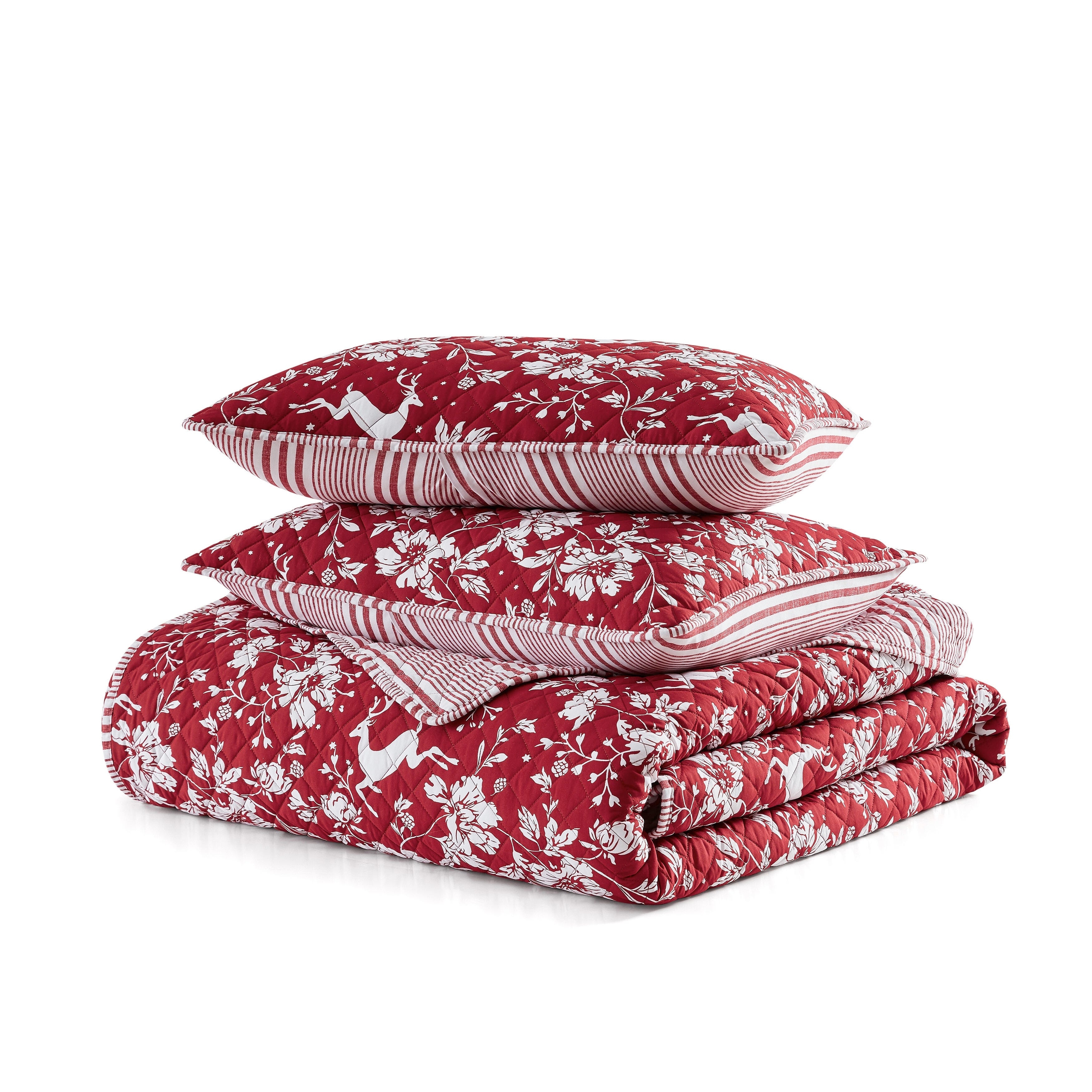 Martha Stewart Dancing Deer Reversible Red Quilt Set - Overstock