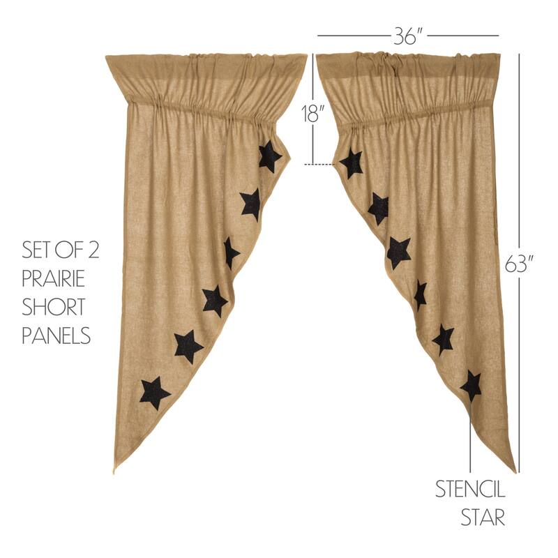 Burlap with Stencil Stars Short Prairie Panel Set - Prairie Panel 63x36