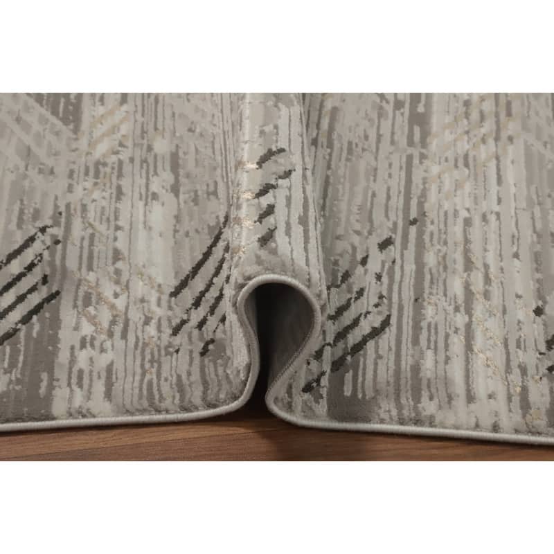 Machine Made Oriental Polyester Carpet Modern Geometric Greys & Charcoal Modern Area Rug - 7' 5'' X 5' 2''