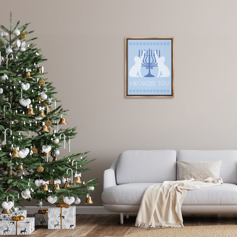 Stupell Meowzel Tov Hanukkah Cats Framed Floater Canvas Wall Art Design By Lil' Rue