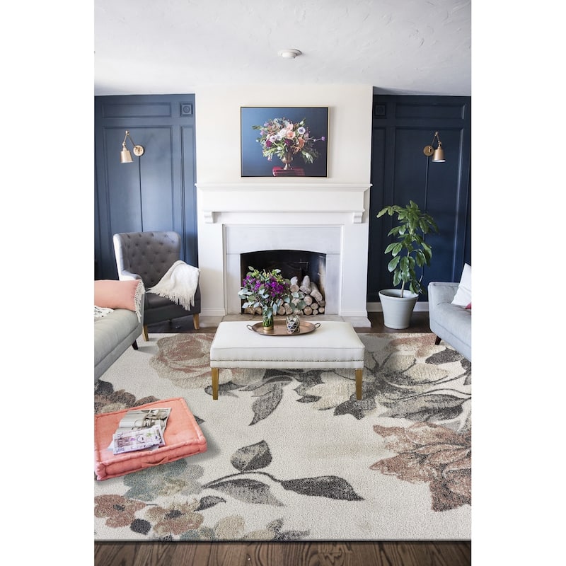 Sevita Multi/Gray/Pink Floral Botanical Area Rug - 7'9" x 9'5"