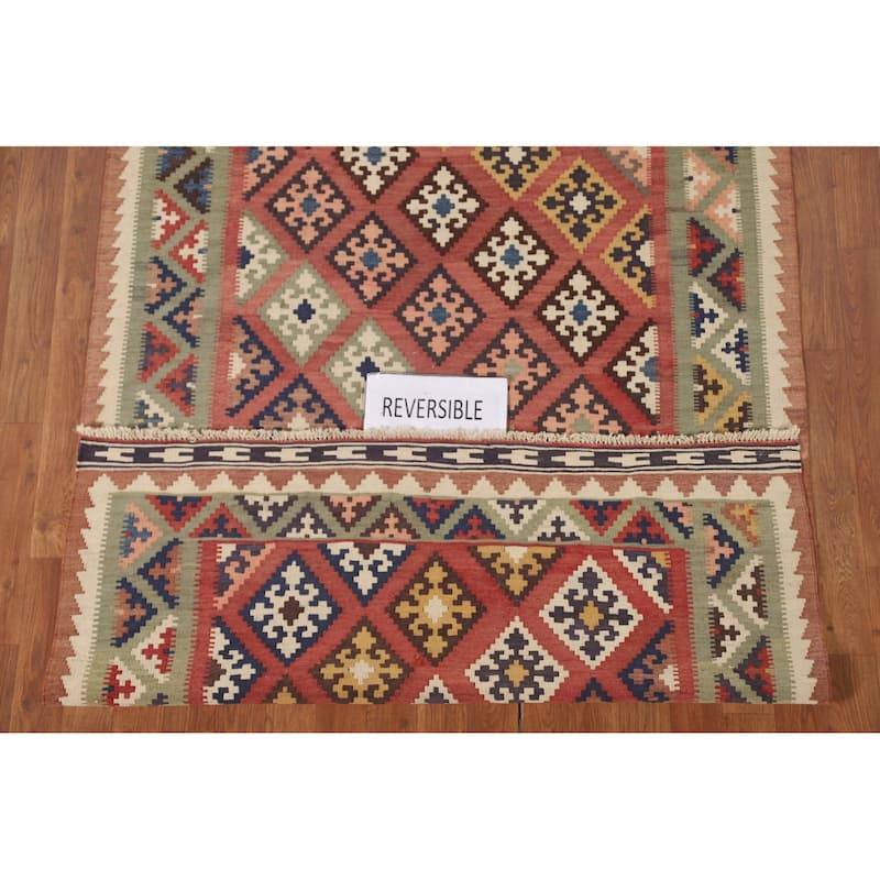 Orange Kilim Qashqai Persian Vintage Hand-Woven Wool Carpet - 4'2" x 6'2"