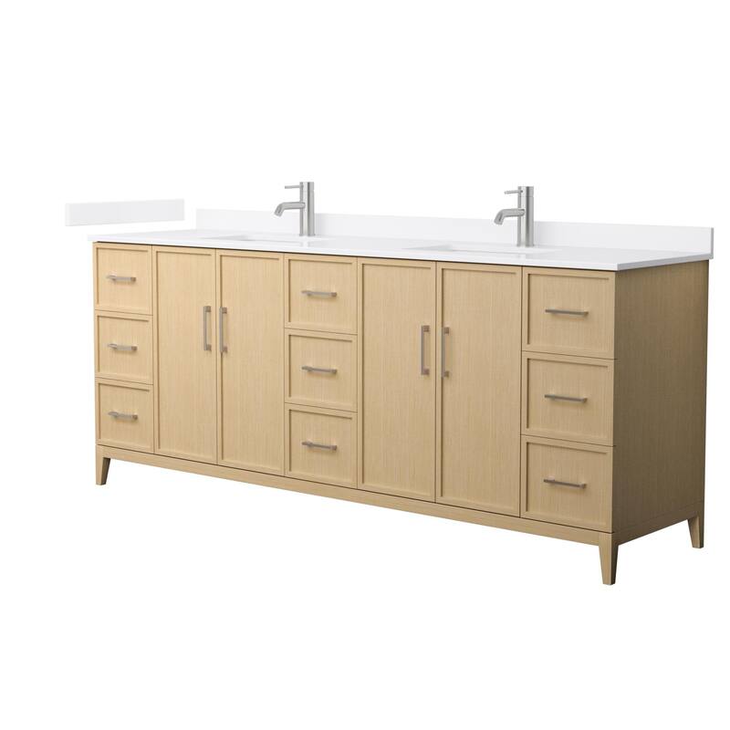Wyndham Collection WCH717184D-QTZ-UNSMXX Elan 84" Free Standing Double - White Oak / White Quartz Top / Brushed Nickel