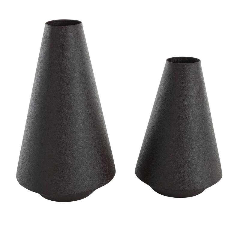 Black Metal Textured Cone Decorative Vase (Set of 2)