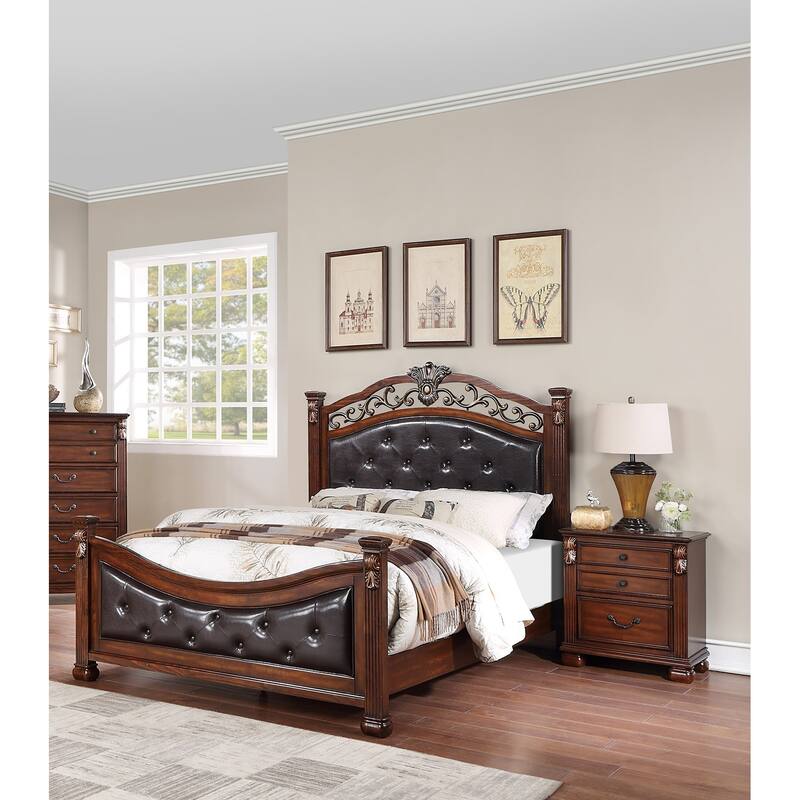 Formal Traditional Dark Cherry 1pc Queen Size Bed Tufted Faux Leather Headboard Footboard Bedframe