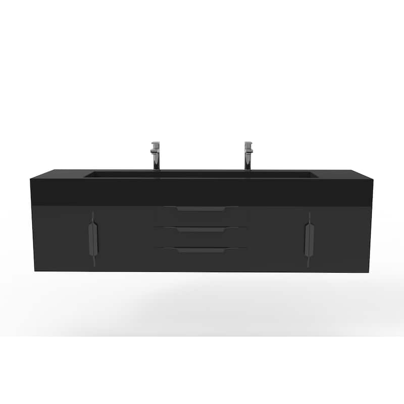 Nile 72" Wall Mounted Bathroom Vanity Set w/ Black Top